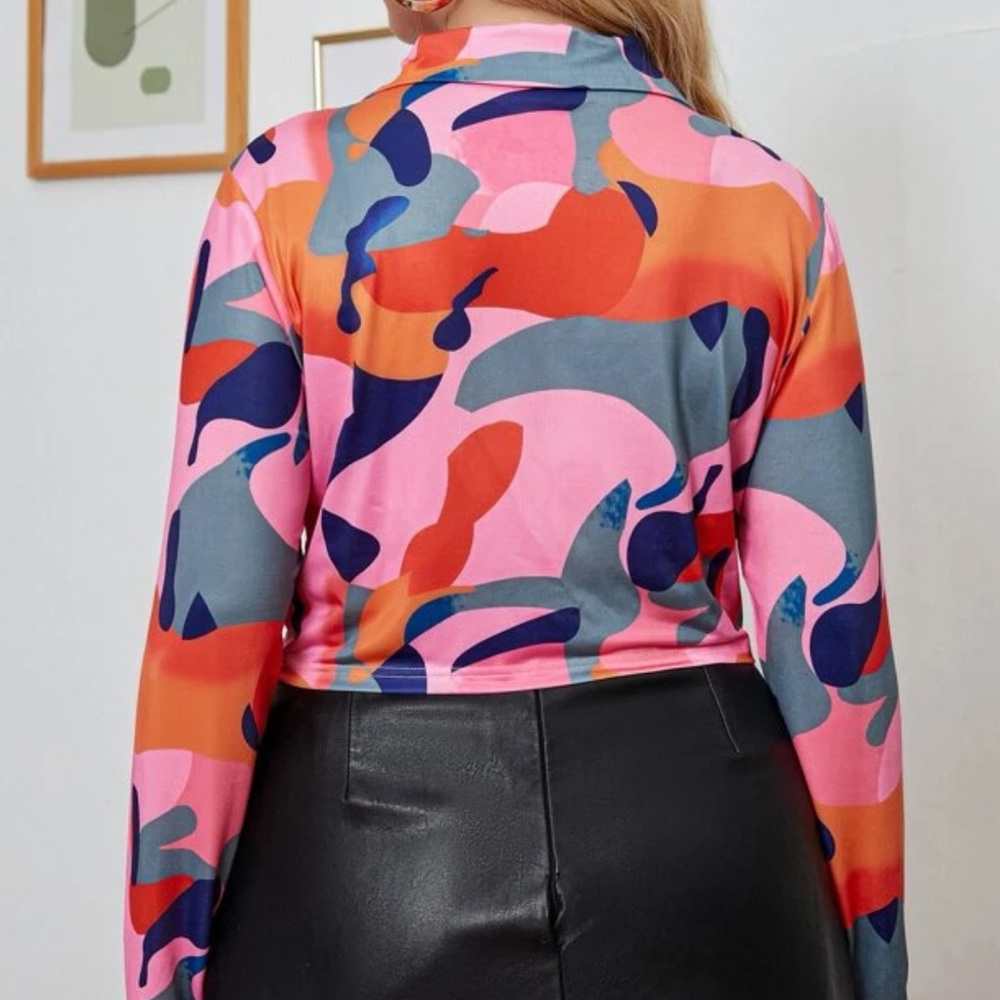Ruched Button Up Collared Top Plus Size - Picture 2 of 5
